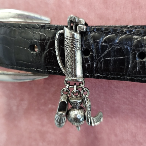 Brighton black leather belt with golf embellished buckle. Size Large. - Picture 3 of 7